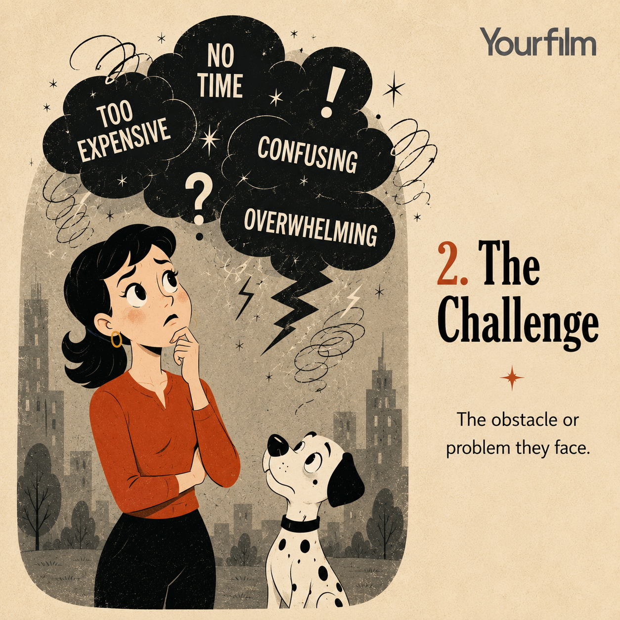 The second stage of the hero's journey in marketing. A picture of the hero facing a challenge. 