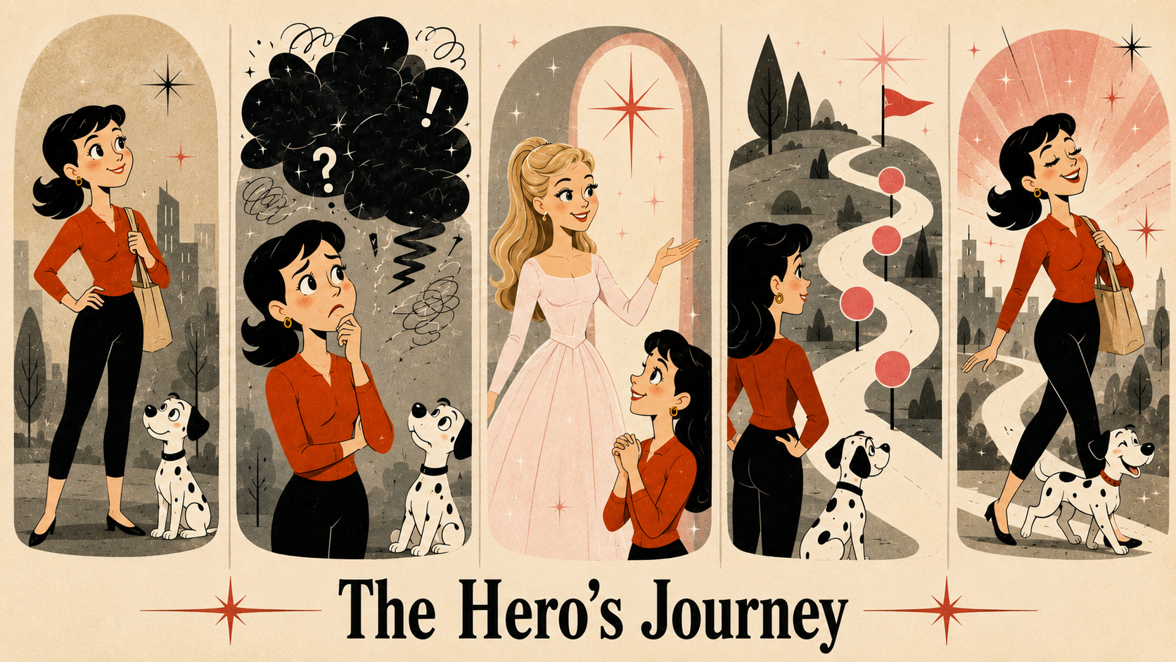 The Hero's Journey in Marketing. A picture showing the five stages of a hero's journey.